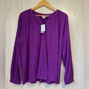 J.Jill Split Neck Long Sleeve Top Purple Chambord Large NWT Soft Knit